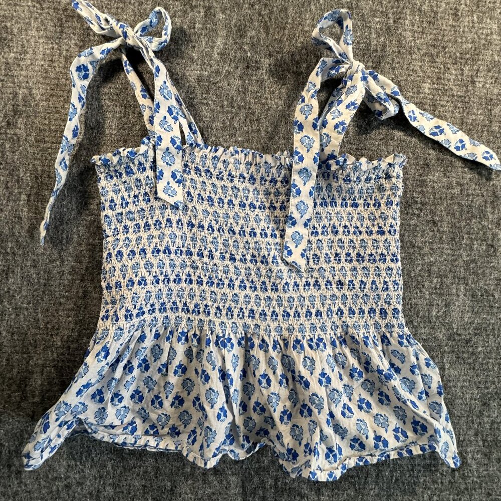 J. Crew Smocked tie-shoulder tank top